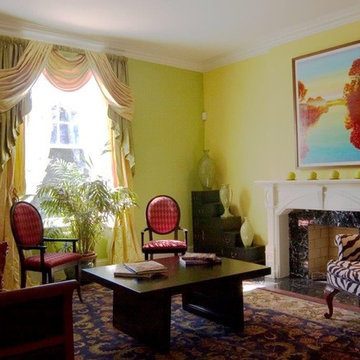 10' tall windows curtains grace this historic home