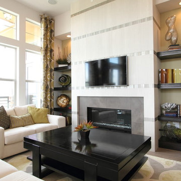 12x24 Tiled Fireplace with Glass Mosaic Accents in Englewood, CO