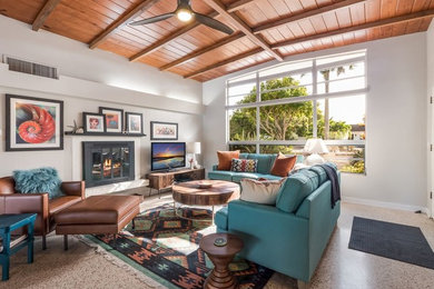 Mid-century modern living room photo in Tampa