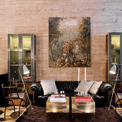 Living room - eclectic living room idea in New York with beige walls