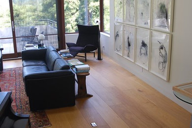 Inspiration for a mid-sized modern formal and enclosed light wood floor living room remodel in San Francisco with white walls, no fireplace and no tv