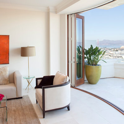 Trendy living room photo in San Francisco with beige walls