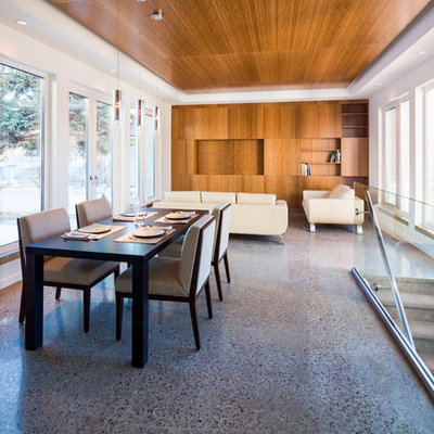 Inspiration for a mid-sized contemporary open concept and formal ceramic tile living room remodel in Calgary with white walls, no fireplace and no tv