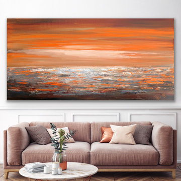 36" x 72" Peachy sky Orange coastal minimal Large Modern Painting Made To Order