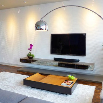 3D porcelain tile wall with recessed lights