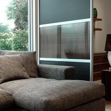 4' Modern Room Divider, Ebony Wood and Translucent panels