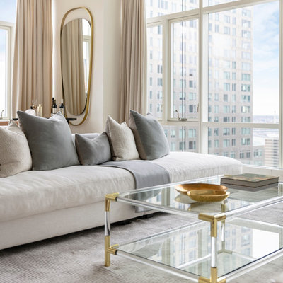 Inspiration for a contemporary open concept living room remodel in New York with beige walls