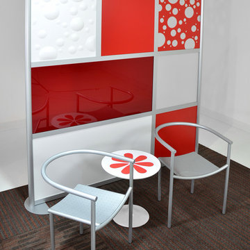 6' Modern Room Divider, Red and Custom Cut out panels