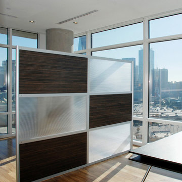 8' Modern Room Divider, Ebony and Translucent panels