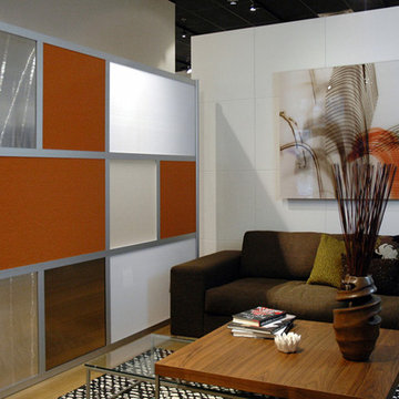 8' Modern Room Divider, Orange, White and Translucent panels