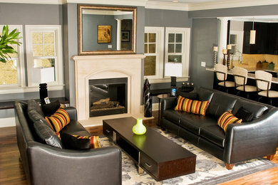 Trendy living room photo in Milwaukee