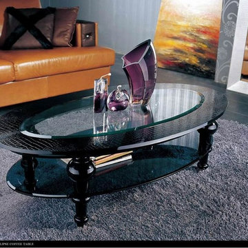 A&X Ellipse Glass Top Coffee Table with Black Lacquer Finish