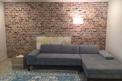 Accent Wall veneered with Antique Blend Reclaimed Thin Brick Veneer