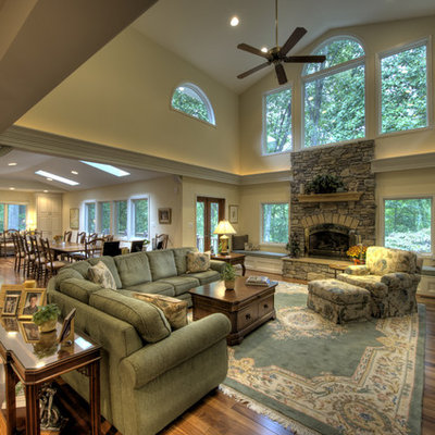 Living room - traditional living room idea in DC Metro with a stone fireplace