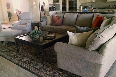 Inspiration for a large transitional open concept living room remodel in Austin with gray walls