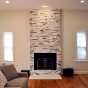 ALASKA GRAY MARBLE LEDGER PANEL FIREPLACE ACCENT WALL