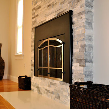 ALASKA GRAY MARBLE LEDGER PANEL FIREPLACE ACCENT WALL