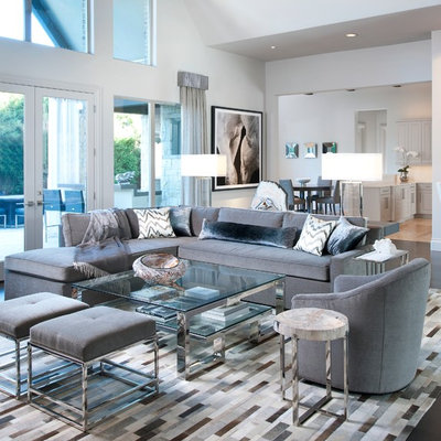 Transitional formal and open concept living room photo in Dallas
