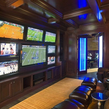 American Cherry Paneled Club Room with Multiple TV Screens