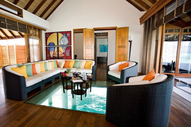 Coastal Living Room by Kiran Interiors