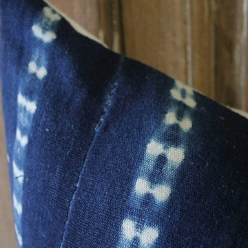 Antique Indigo Blue Batik Accent Pillow with Fringe