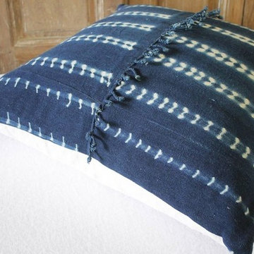 Antique Indigo Blue Batik Accent Pillow with Fringe