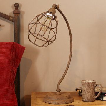 Antique Rust Caged Desk Lamp