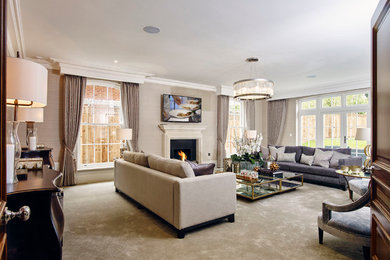Inspiration for a modern living room in Berkshire with carpet.