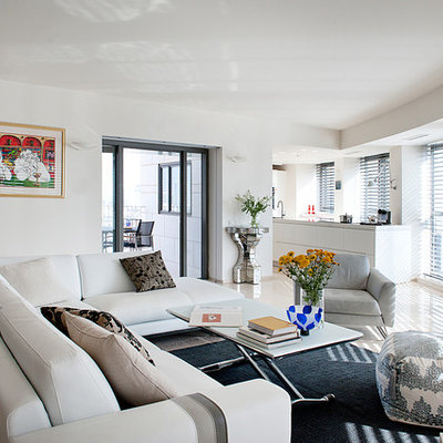 Living room - large contemporary living room idea in Tel Aviv with white walls