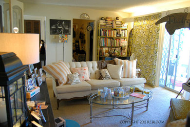 Inspiration for an eclectic enclosed carpeted and beige floor living room remodel in Portland