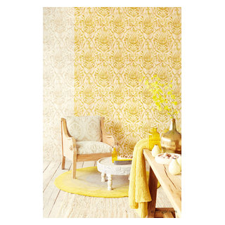 Argos Golden Green Damask Wallpaper - Contemporary - Living Room ...