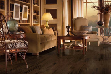 Example of a mid-sized classic formal dark wood floor living room design in Other with beige walls