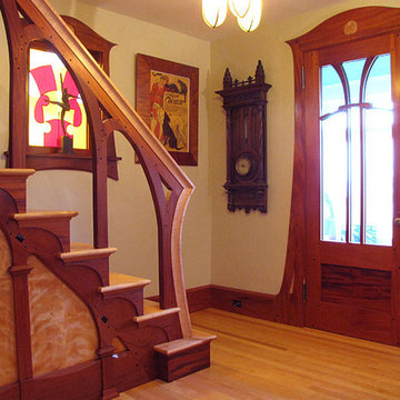 Art Nouveau Mahogany Staircase and Door Trim