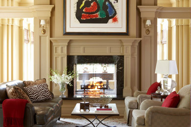 Inspiration for a timeless living room remodel in Detroit with beige walls