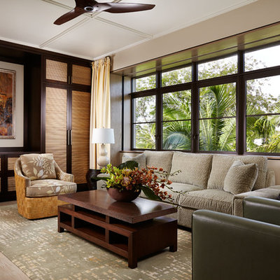 Large formal and open concept carpeted and beige floor living room photo in Wichita with beige walls and no tv