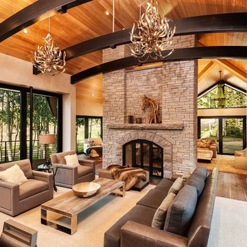 Aspen Modern Mountain Great Room with stone fireplace