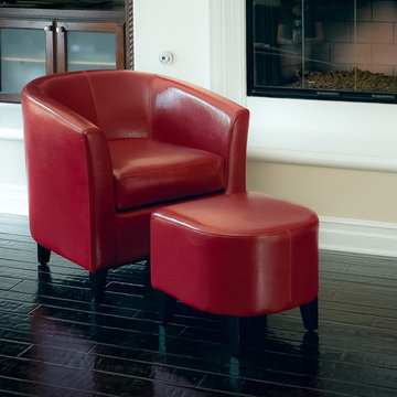 Astoria Red Leather Club Chair & Ottoman Set