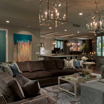 Inspiration for a contemporary open concept living room remodel in Austin with beige walls