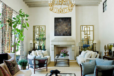 Living room - traditional formal living room idea in Atlanta with white walls, a standard fireplace and a tile fireplace