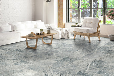 Inspiration for a contemporary porcelain tile living room remodel in Other