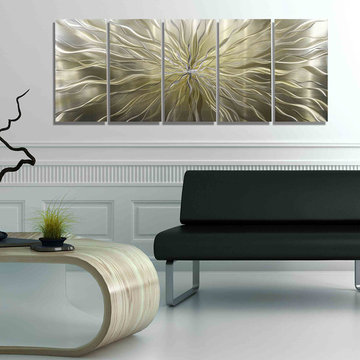 Axiom - Large Abstract Silver and Gold Hand-Etched Modern Art Metal Wall Decor