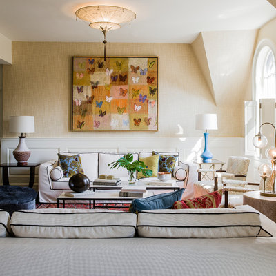 Living room - mid-sized contemporary formal and enclosed living room idea in Boston with beige walls and no tv