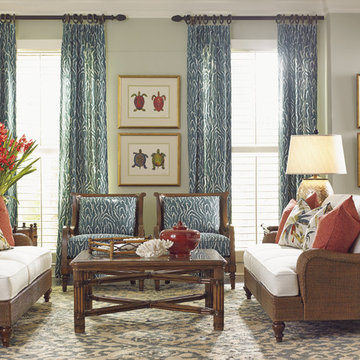 Bali Hai Blue and Red Living Room