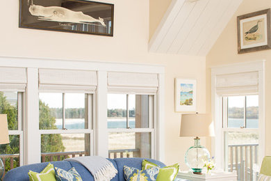 Inspiration for a coastal formal living room remodel in Portland Maine with beige walls