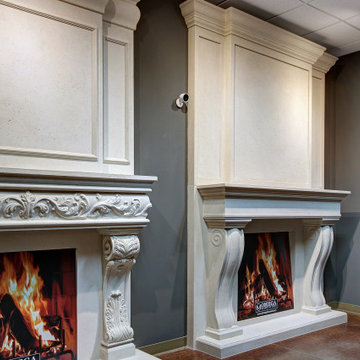 Beautiful mantels with overmantels displayed in our Orlando Showroom Orlando Sho