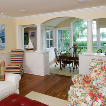 Beautiful Traditional Blue Wooden Siding Suburban Home - White Windows & Frames