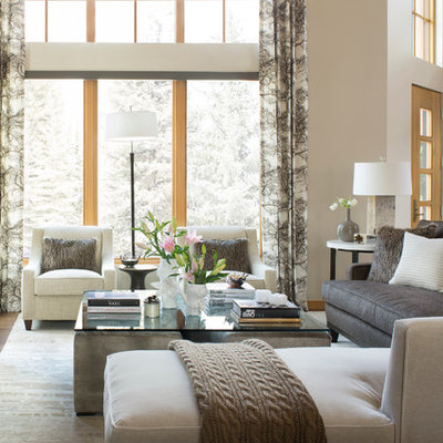 Transitional living room photo in Denver with white walls