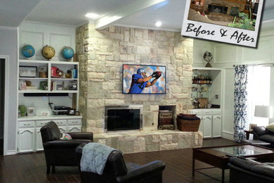 Before & After Living/Dining with Wood Look Tile + Stone Ledgers