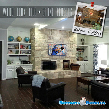 Before & After Living/Dining with Wood Look Tile + Stone Ledgers