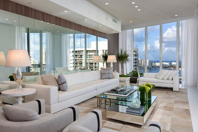 Huge minimalist living room photo in Miami